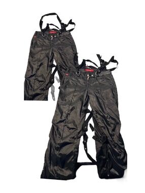 Vintage Miss Sixty Silk Black Parachute Cargo Bondage Pants Multiple Straps